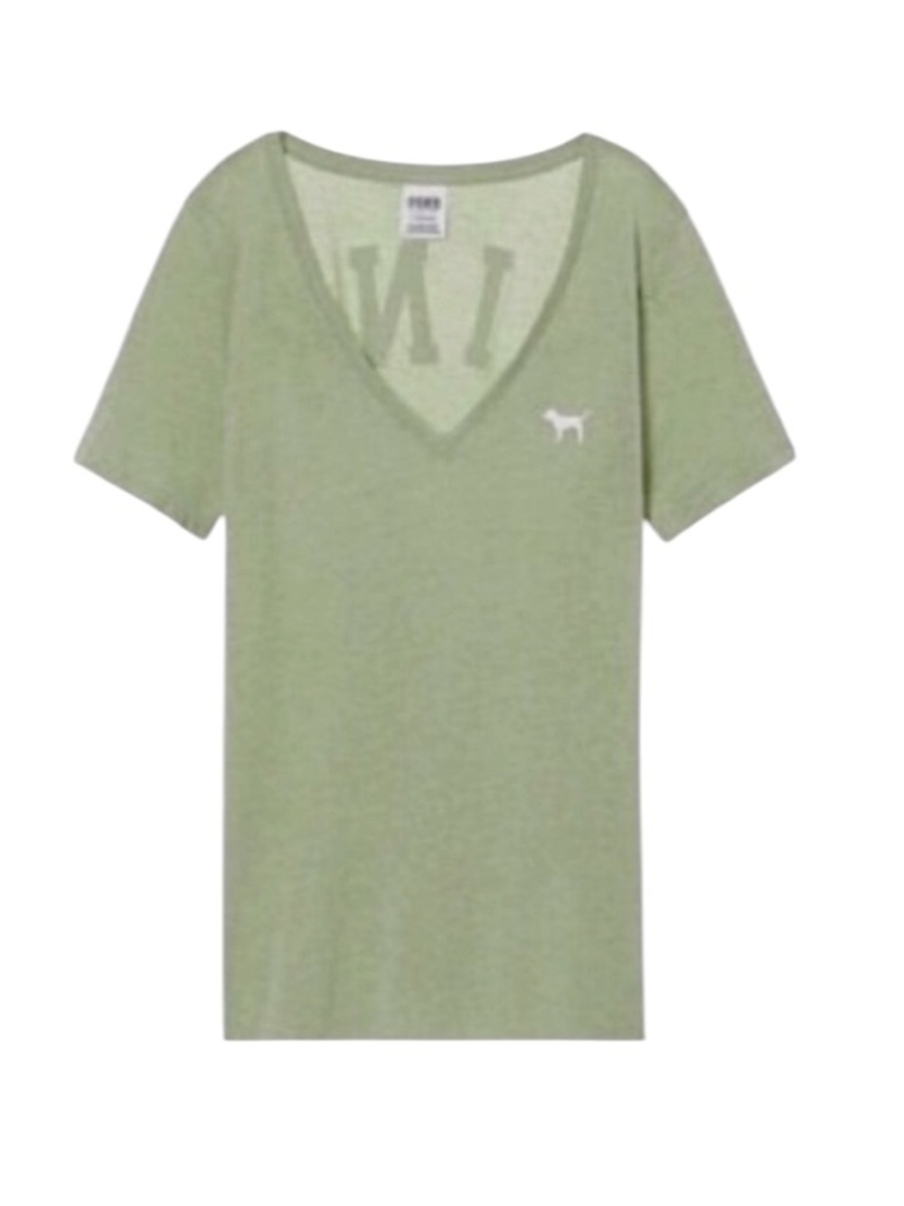 PINK Sage Green Neck Logo Tee